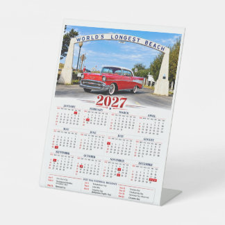  2027 World's Longest Beach Classic Red 1957 Chevy Pedestal Sign