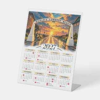 2027 World's Longest Beach Coastal Sunset Pedestal Sign