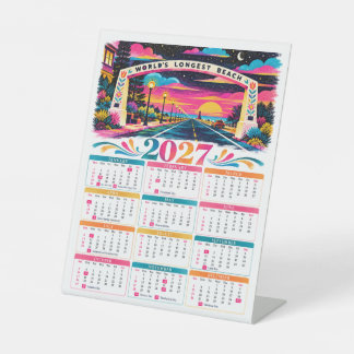 2027 World's Longest Beach Colourful Retro Sunset Pedestal Sign