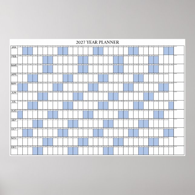 2027 Year At A Glance Simple Wall Planner Calendar Poster (Front)