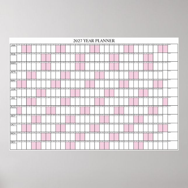 2027 Year At A Glance Simple Wall Planner Calendar Poster (Front)