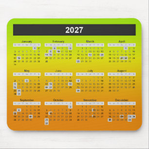2027 Year Calendar On Neon Lime And Orange Mouse Mat