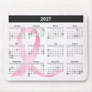 2027 Year Calendar Pink Ribbon Mouse Mat