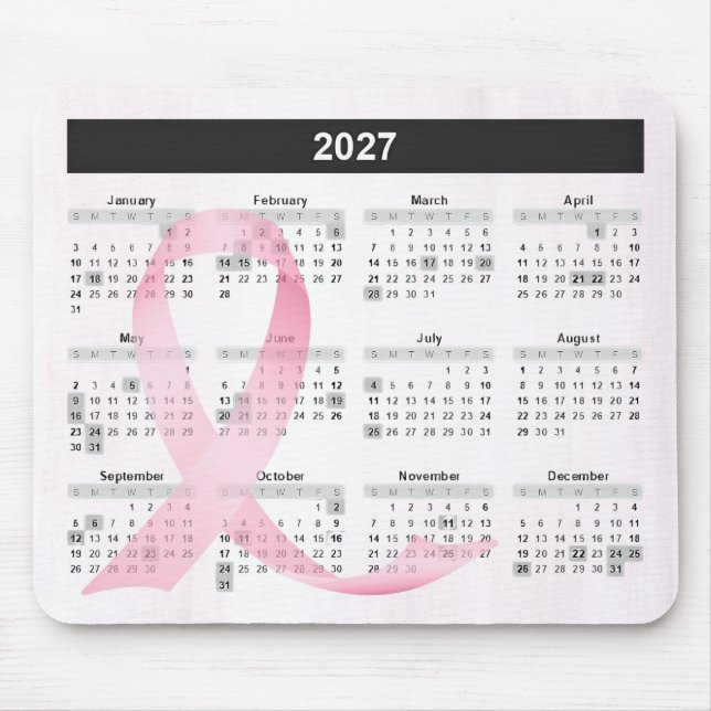 2027 Year Calendar Pink Ribbon Mouse Mat (Front)