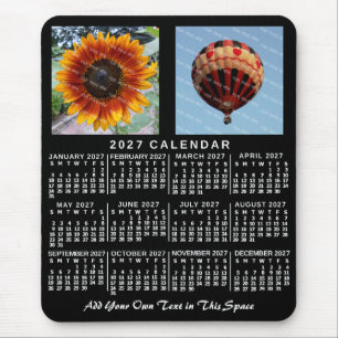 2027 Year Monthly Calendar Black Custom 2 Photos Mouse Mat