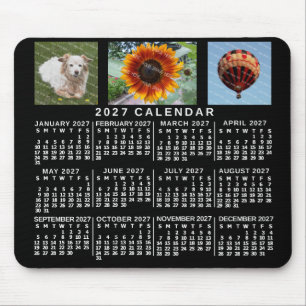 2027 Year Monthly Calendar Black Custom 3 Photos Mouse Mat