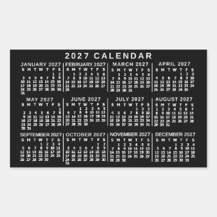 2027 Year Monthly Calendar Classic Black and White Rectangular Sticker