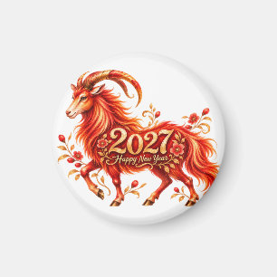 2027 Year of the Fire Goat – Red and Gold Chinese Magnet