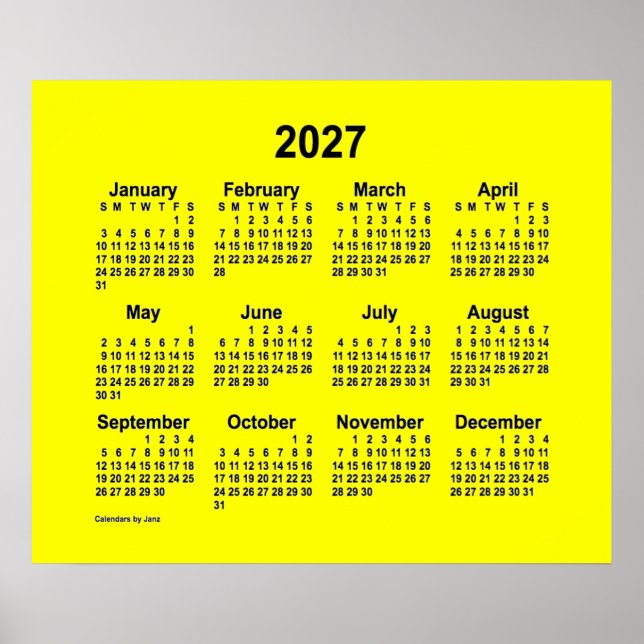 2027 Yellow Calendar by Janz Print (Front)