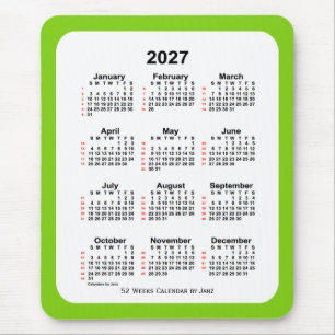 2027 Yellow Green 52 Week Calendar by Janz Mouse Mat