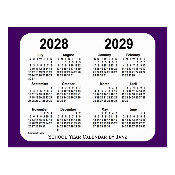 20282029 Purple Mini School Year Calendar by Janz Postcard Zazzle.co.uk