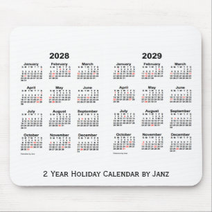 2028-2029 White 2 Year Holiday Calendar by Janz Mouse Mat
