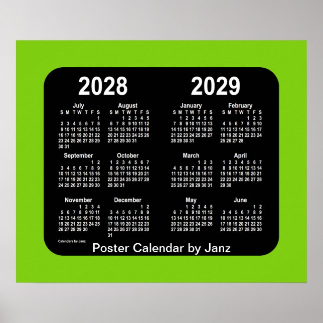2028-2029 Yellowgreen Neon School Calendar by Janz Poster (Front)