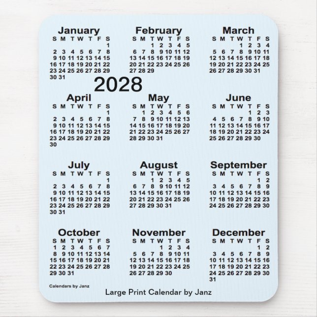 2028 Alice Blue Large Print Calendar by Janz Mouse Mat (Front)