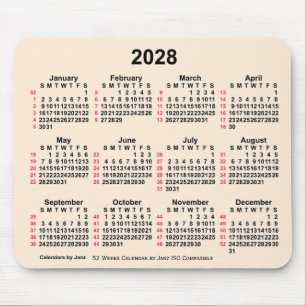 2028 Antique White 52 Weeks ISO Calendar by Janz Mouse Mat