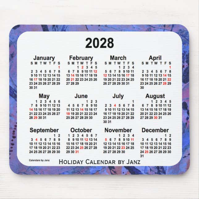 2028 Blue Holiday Art Calendar by Janz Mouse Mat (Front)