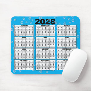 2028 Calendar Bubbles On Aqua Mouse Mat