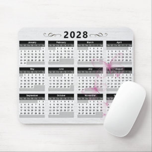 2028 Calendar Butterflies On Wood Mouse Mat