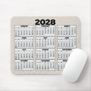 2028 Calendar with Beach Sand Background Mouse Mat