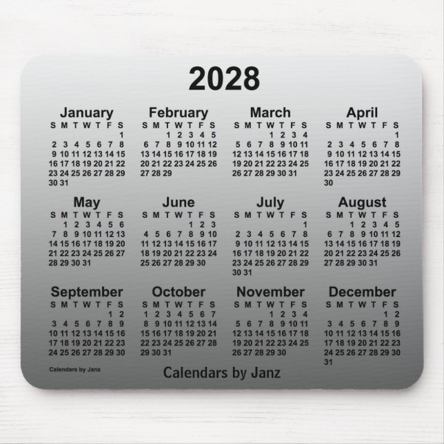 2028 Faded White Calendar by Janz Mouse Pad (Front)