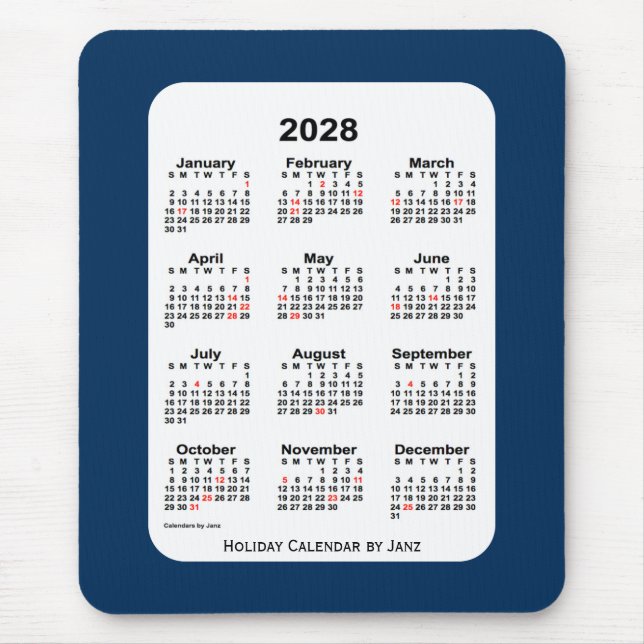 2028 Holiday Police Box Blue Calendar by Janz Mouse Mat (Front)