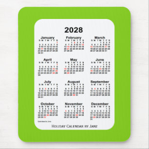 2028 Holiday Yellow Green Calendar by Janz Mouse Mat