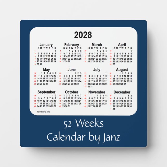 2028 Police Box Blue 52 Weeks Calendar by Janz Plaque (Front)