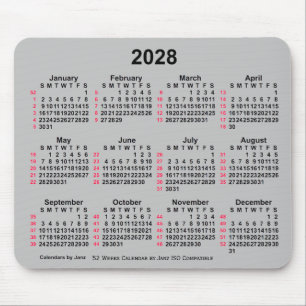 2028 Silver 52 Weeks ISO Calendar by Janz Mouse Mat