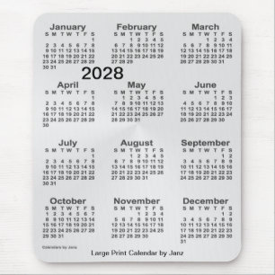 2028 Silver Large Print Calendar by Janz Mouse Mat