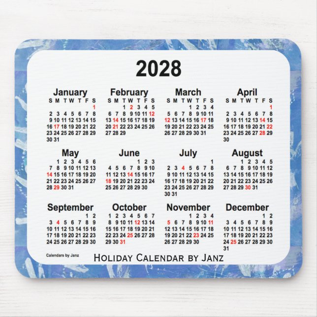 2028 Sky Blue Holiday Art Calendar by Janz Mouse Mat (Front)