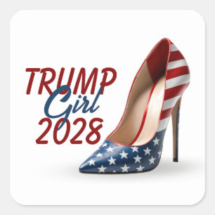 2028 TRUMP GIRL Flag High Heel Shoe Square Sticker