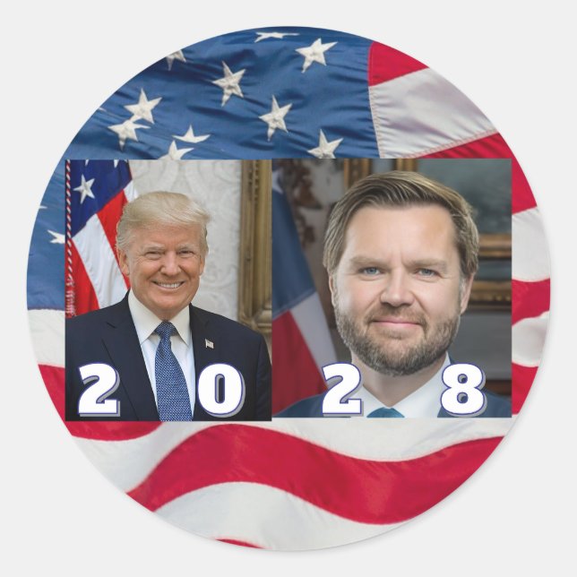 2028 Trump Vance bumper sticker flag background (Front)