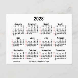 2028 White 52 Weeks Calendar by Janz Postcard