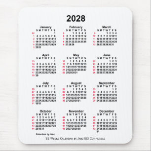 2028 White 52 Weeks ISO Calendar by Janz Mouse Mat