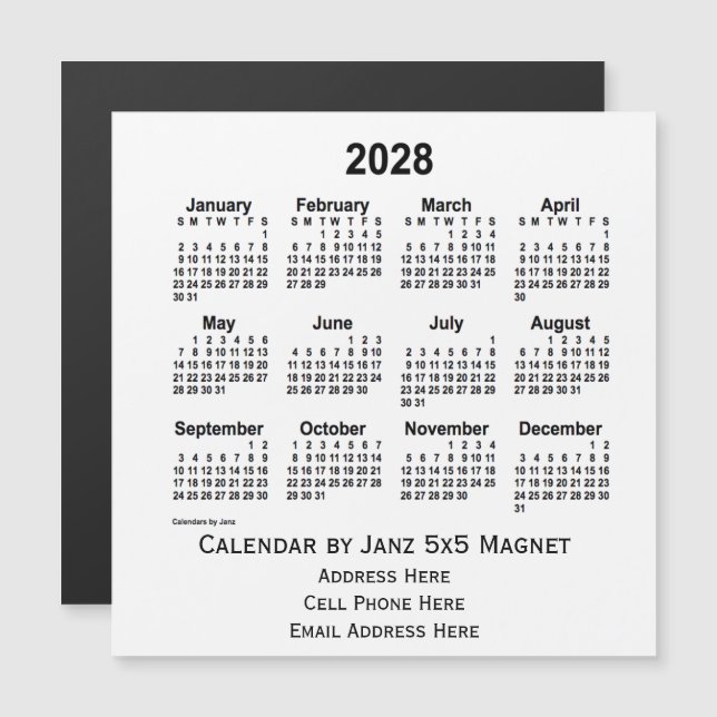 2028 White Business Calendar by Janz 5x5 Magnet (Front/Back)