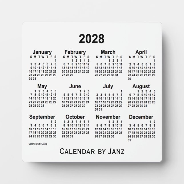 2028 White Desk Calendar by Janz Plaque (Front)