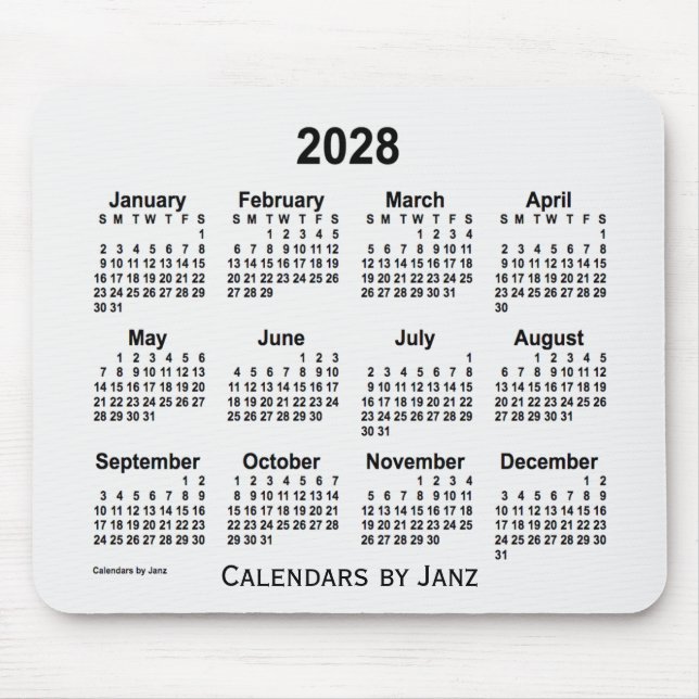 2028 White Smoke Calendar by Janz Mouse Pad (Front)