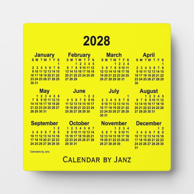 2028 Yellow Desk Calendar by Janz Plaque (Front)