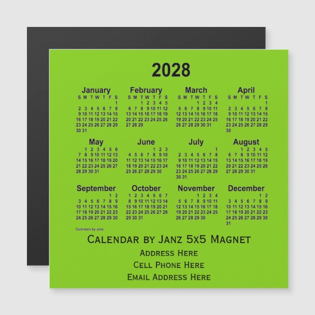 2028 Yellow Green Business Calendar by Janz (Front/Back)