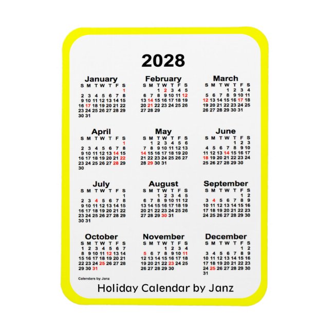 2028 Yellow Holiday Calendar by Janz Magnet (Vertical)