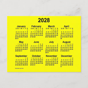 2028 Yellow Mini Calendar by Janz Postcard