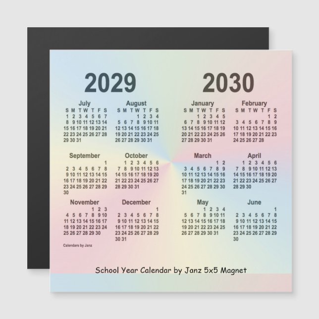 2029-2030 Rainbow School Year Calendar by Janz (Front/Back)