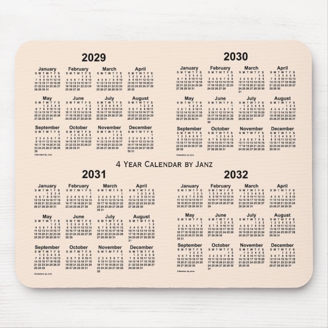 2029-2032 Antique White 4 Year Calendar by Janz Mouse Mat (Front)