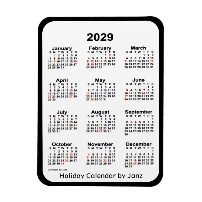 2029 Black Holiday Calendar by Janz Magnet (Vertical)