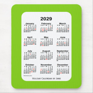2029 Holiday Yellow Green Calendar by Janz Mouse Mat