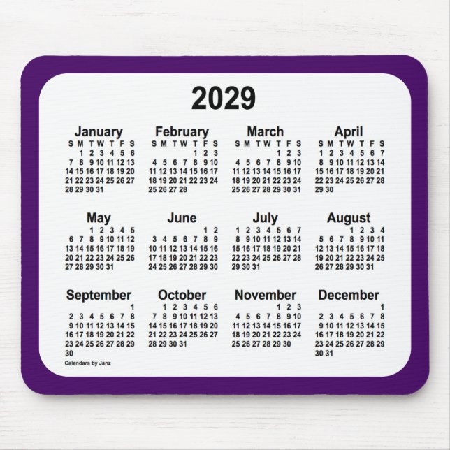 2029 Purple and White Calendar by Janz Two Tone Mouse Mat (Front)
