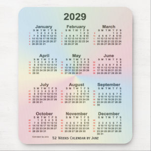 2029 Rainbow Cloud 52 Week Calendar by Janz Mouse Mat