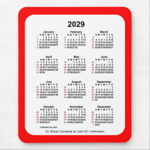 2029 Red 52 Weeks ISO Calendar by Janz Two Tone Mouse Mat