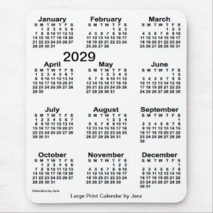 2029 White Large Print Calendar by Janz Mouse Mat
