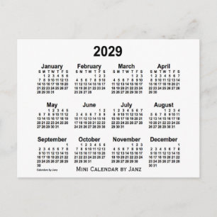 2029 White Mini Calendar by Janz Postcard